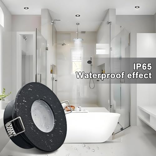 Sweier Waterproof Downlight Black,IP65 Recessed Ceiling Light Warm White 3000K,5W GU10 Downlights for Bathroom Ceiling,430Lumen LED Bathroom Spotlight,Cutout 68mm/2.68in,4 Pack