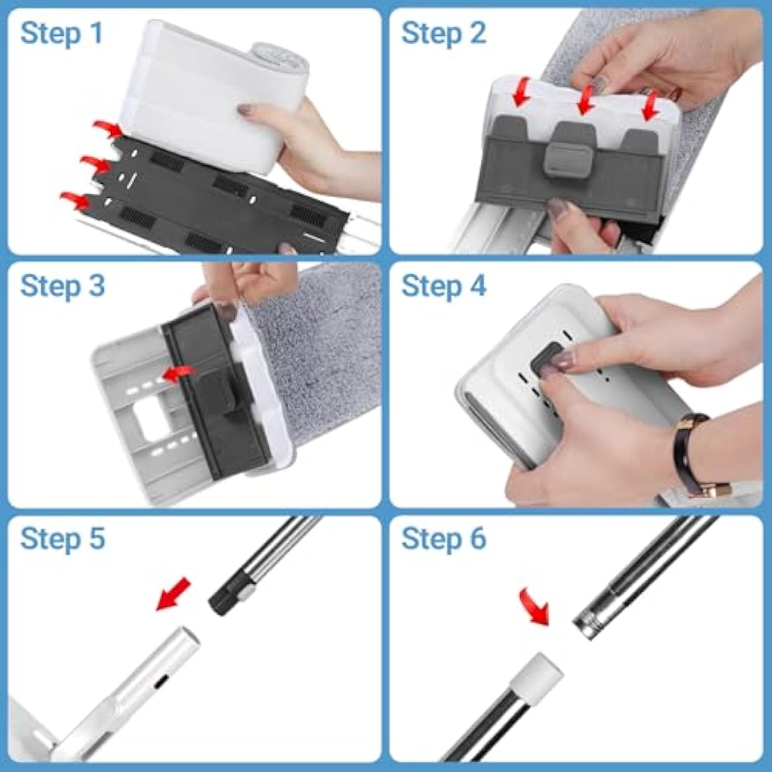 MASTERTOP Mop and Bucket - Hands-Free Floor Cleaner Mops with 5 Reusable Microfibre Mop Pads, 360° Rotating Flat Mops & Wet/Dry Cleaning System for Hardwood, Tile, Marble Floors - White