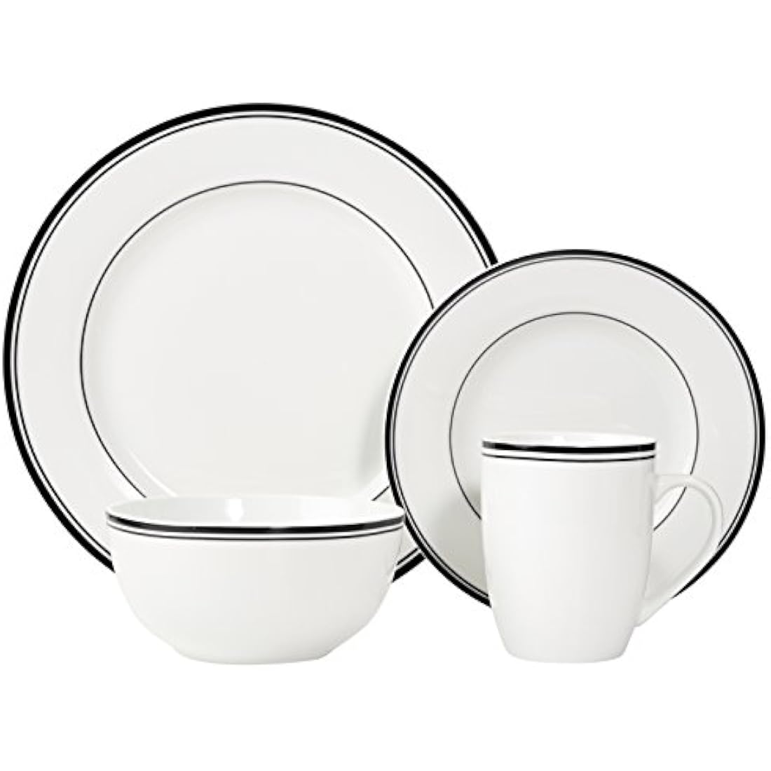 Amazon Basics Cafe Stripe Dinnerware Set with 16-Pieces - Black