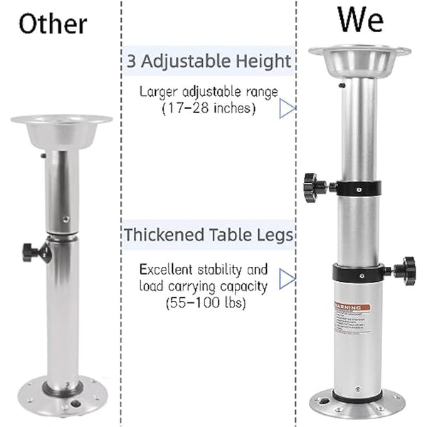 HWHongRV Campervan Table Leg Boat Table Pedestal 3 Levels Adjustable 17-28 Inch Height Range Aluminum Alloy Table Legs Stand Base Telescoping Mount Frame for Campervan Marine Boat Marine Yacht