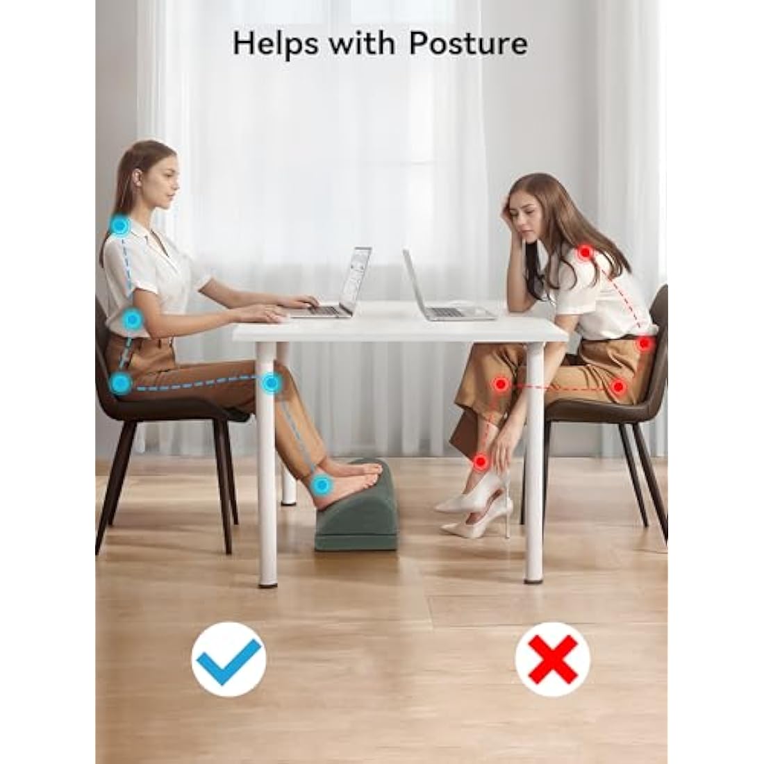 HEETA Desk Foot Rest, Ergonomic Foot Rest Under Desk Adjustable 2 Optional Height Footrest Memory Foam Non-Slip Foot Stool for Home, Office & Gaming (Gery)