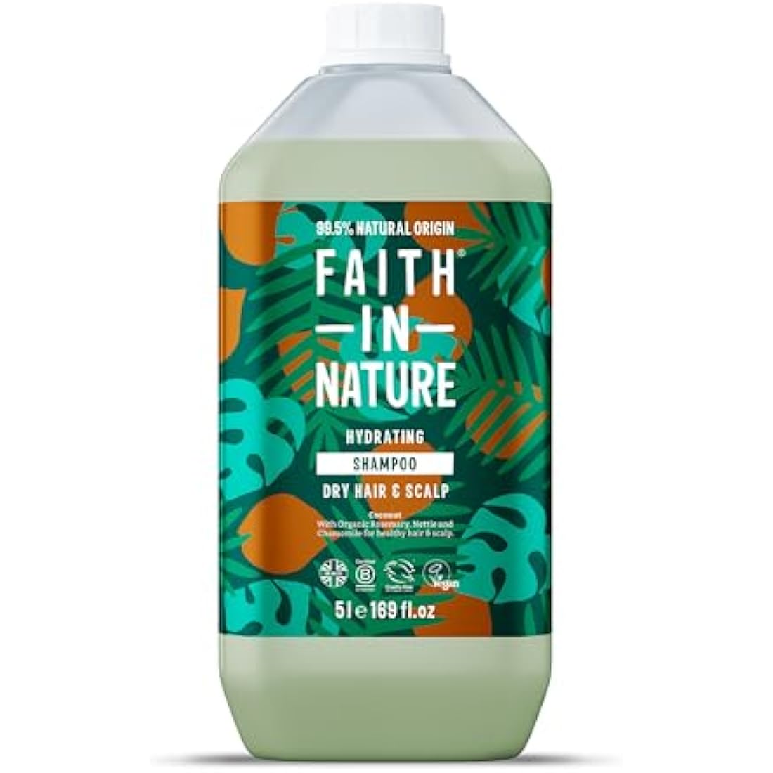 Faith In Nature Organic Coconut Shampoo, Hydrating for Dry Hair & Scalp, Vegan & Cruelty Free, No SLS, Silcones or Parabens, 5L Refill Pack