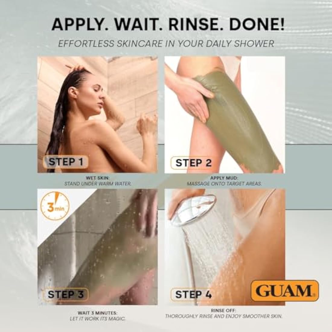 GUAM FIR Tourmaline Shower Mud Cellulite Remover – 3-Min Thermal Anti Cellulite Draining Treatment – 400ml Hot Cellulite Cream for Tummy, Legs & Buttocks – Seaweed Skin Firming, Tightening Body Mask