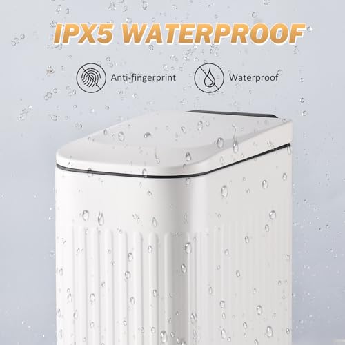 ELPHECO Slim Bathroom Trash Can Foot-Operated Stainless Steel Garbage Can with Soft Close Lid Step Trash Bin with Removable Inner Bucket for Bedroom, Office, Kitchen (White, 1.8 Gallons)