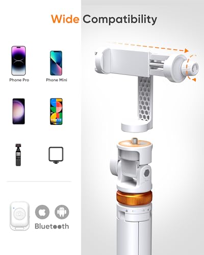 Newest 62" Phone Tripod - Tripod for iPhone & Selfie Stick with Remote, Extendable Phone Tripod stand for Filming,Travel, Solidest Smartphone Stick Compatible with iPhone and Android