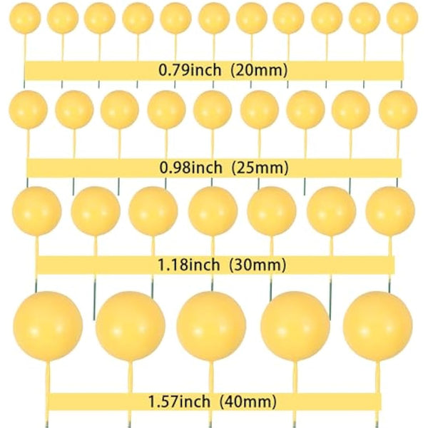 Gyufise 30Pcs Balls Cake Topper Foam Ball Cake Picks Mini Balloon Cupcake Insert Bubble Balls DIY Decoration for Baby Shower Wedding Anniversary Kids Birthday Party Cake Decorations Yellow