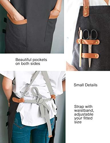 SPDYCESS Apron Washed Canvas Adjustable Waterproof Bib with 2 Pockets Unisex Women Men Cooking Chefs Work Aprons for Home Kitchen Restaurant Coffee House Bistro BBQ Black