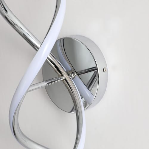 EIDISUNY Wall Lamp LED Silver Modern Elegant Spiral Indoor LED Wall Lights for Bedside Bedroom Living Room Hallway Bathroom Kitchen Stairs Wall Lighting Fixture - Chrome 24W 6000K Cool White Light