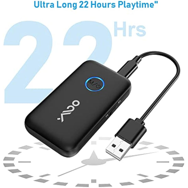 YMOO Bluetooth 5.3 Transmitter Receiver for TV/Plane to Headphones, Wireless Audio Adapter 3.5mm Jack, Dual Connection Splitter Adaptor aptX Low Latency, Long Range for Earphones Flight Airplane PC