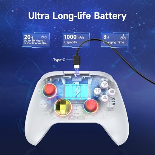 EasySMX X15 Wireless PC Controller with Hall Triggers, Hall Joysticks, Enhanced Bluetooth Game Controller,No Drift No Deadzone effect, Compatible with Windows PC, Android, Steam and Switch