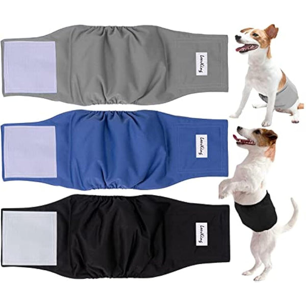 LeerKing Leakproof Dog Diapers 3 Pack Reusable Male Dog Belly Bands Nappies for Incontinence, XXXL