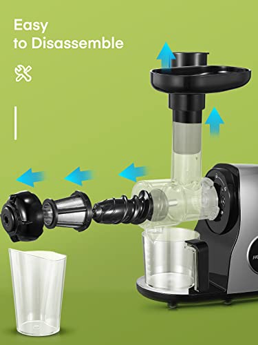 Juicer Machines, HOUSNAT Slow Masticating Juicers Whole Fruit and Vegetable, Professional Cold Press Juicer Extractor with Quiet Motor and Reverse