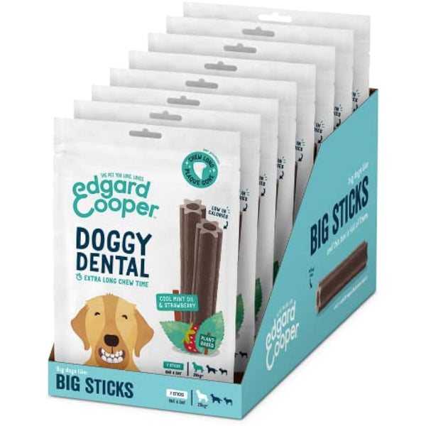 Edgard Cooper Treats Dental Stick, Big - Strawberry and Mint - (8 x 7 stick pack), Natural Dog Chew Sticks, Dental Hygiene, One per Day, Low Calorie, Long Chewing, Fresh Breath