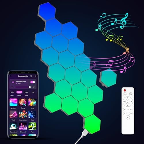 Kangtaixin Hexagon LED Lights — 20 Pack Hex Wall Light RGB Gaming Panels Hexagonal Smart Lighting Panel Sync to Music for Room Bar Gaming Setup Bedroom