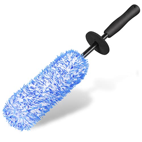 URAQT Car Wheel Brush, No Metal Wheel and Rim Detailing Brush, Car Wheel Cleaning Brush, Soft Dense Alloy Wheel Brush, Suitable for Wheels and Rims of Cars/Motorcycles/Bicycles (Black)