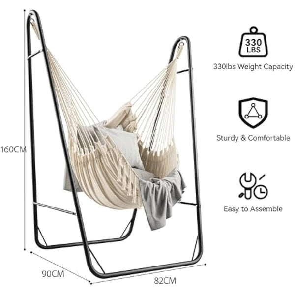 YITAHOME Hammock with Stand, Max. load 150 kg, Hammock Stand with Hanging Swing, 132x90x160 cm, Sturdy Steel Frame, Swing Chair with 2 Hooks and 1 Side Pocket for Patio, Balcony and Garden, White