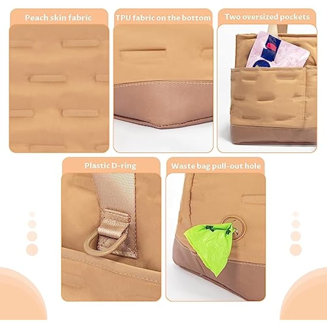 Petsfit Dog Carrier Bag Warm,Dog Tote Bag Pet Carrier with Pockets, Cat carrier Pouch -Adjustable Safety Leash, Poop Dispenser, Waterproof TPU Bottom,Khaki