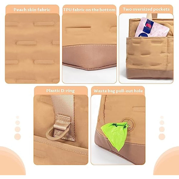 Petsfit Dog Carrier Bag Warm,Dog Tote Bag Pet Carrier with Pockets, Cat carrier Pouch -Adjustable Safety Leash, Poop Dispenser, Waterproof TPU Bottom,Khaki