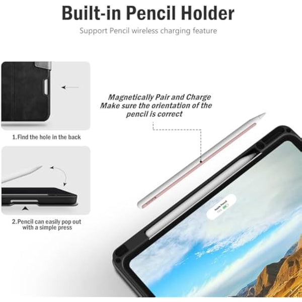 Antbox Case for iPad Pro 13 inch Case (M4) 2024 with Built-in Pencil Holder Supports Pencil Pro and Pencil (USB-C) Auto Sleep/Wake Function PU Leather Cover for iPad Pro 13'' (Black)
