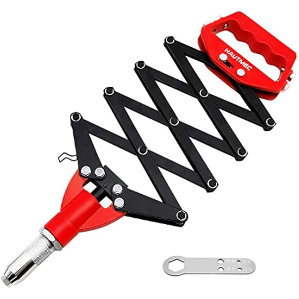 HAUTMEC 5-in-1 Rivet Gun 12" Expert Heavy-Duty Lazy Tong Pop Riveter with Portable Wrench, Single Pull Action Riveter, Fast Riveting HT0130-UK