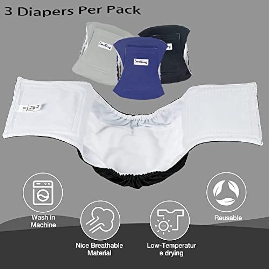 LeerKing Leakproof Dog Diapers 3 Pack Reusable Male Dog Belly Bands Nappies for Incontinence, XXXL