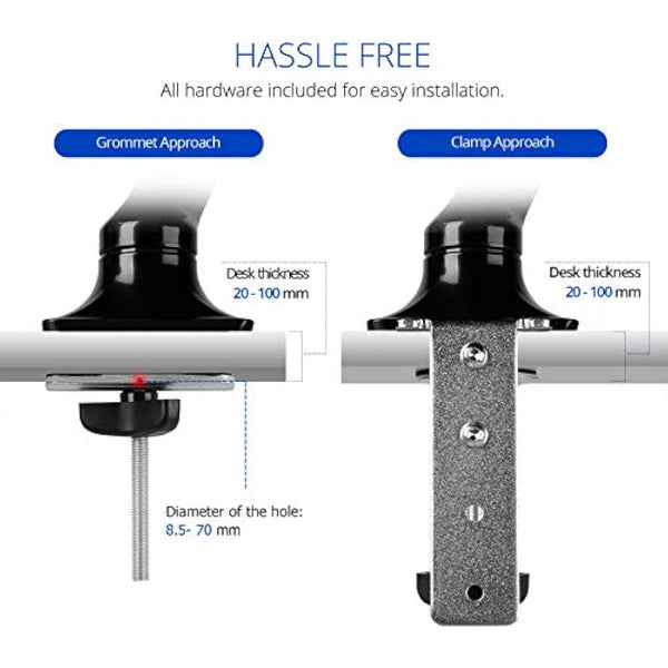 FLEXIMOUNTS F6 full Motion LCD arm Desk Monitor Mount for 10''-30'' Computer Monitor Deluxe Gas Spring arm,With Clamp or Grommet Desktop Support