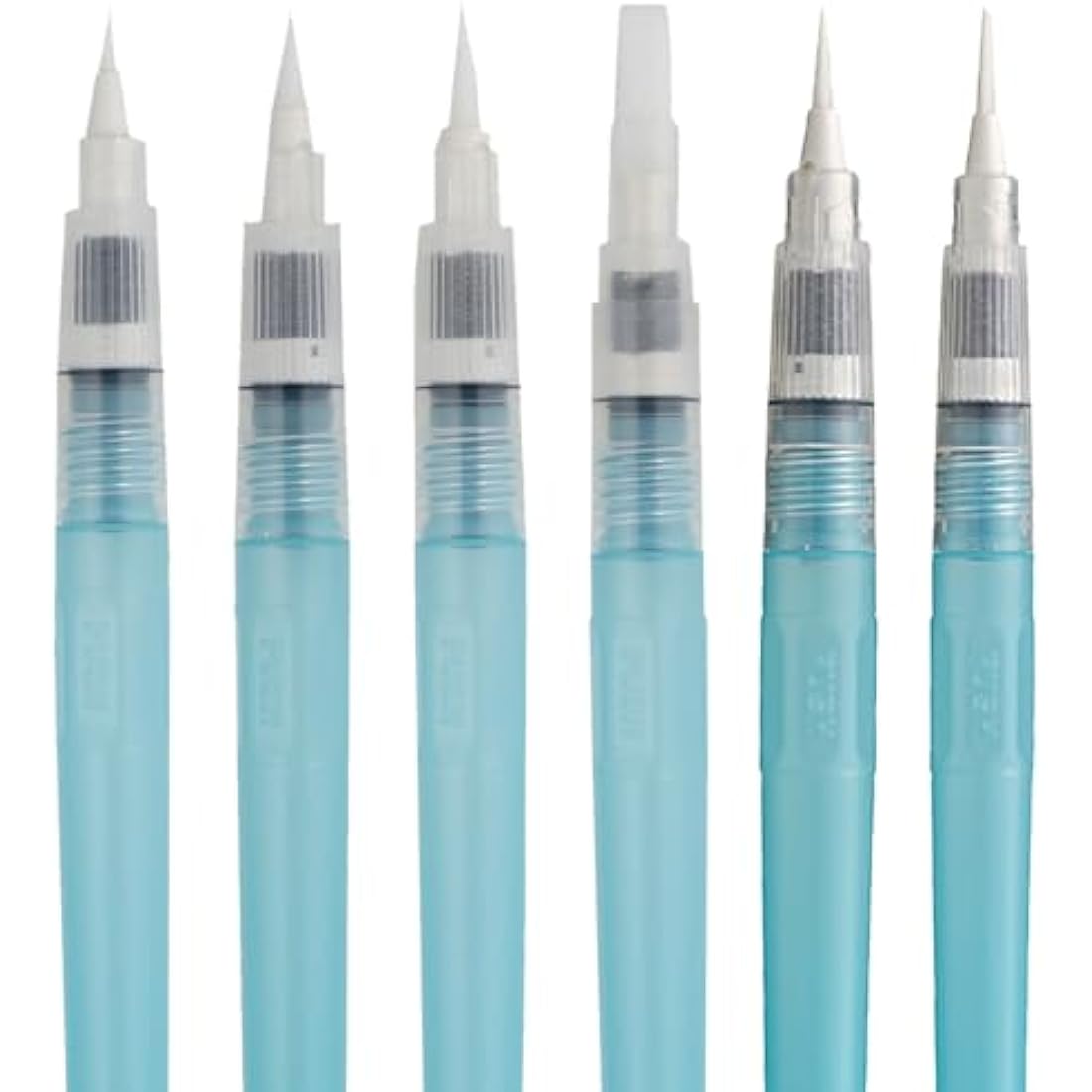 Kuretake Watercolor Brush Pen Long, 6 pcs Set, Water Brush Pen, Fude, Flat, Menso, Flexible tips, Made in Japan (6pcs (Long type)