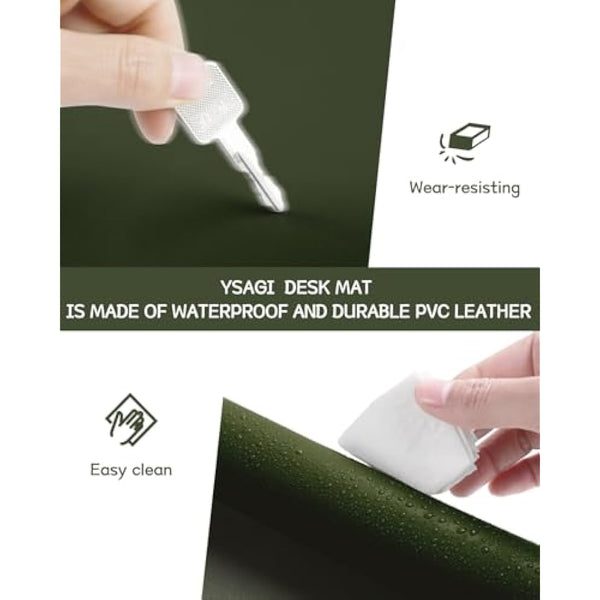 YSAGi Non-Slip Desk Pad, Waterproof PVC Leather Desk Table Protector, Ultra Thin Large Mouse Pad, Easy Clean Laptop Desk Writing Mat for Office Work/Home/Decor (80 x 40 cm, Pine Green)