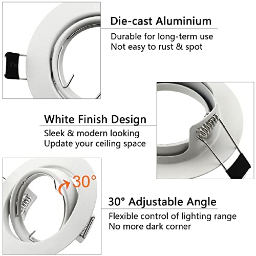 Allesgute 6X 5W LED Recessed Ceiling Lights 30 Tilt GU10 Downlight Matte White Downlights for Ceiling 240V Cool White 6000K, Cutout 70-80mm