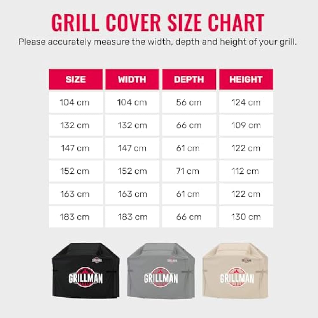 Grillman Heavy Duty BBQ Cover - 147 x 61 x 122 cm Waterproof Barbeque Cover - Rip-Proof, Wind-Resistant Outdoor Gas Grill Covers - BBQ Covers Compatible with Weber, Char Broil, Nexgrill - Grey