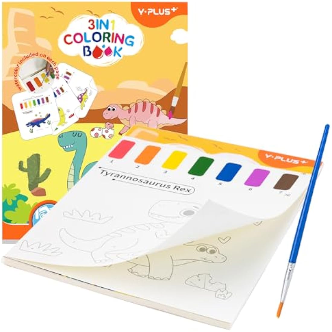 Water Colouring Book for Children Painting - YPLUS Watercolour Paint Set Paper for Kids, Magic Book Arts and Crafts Gift for Drawing - Dinosaur