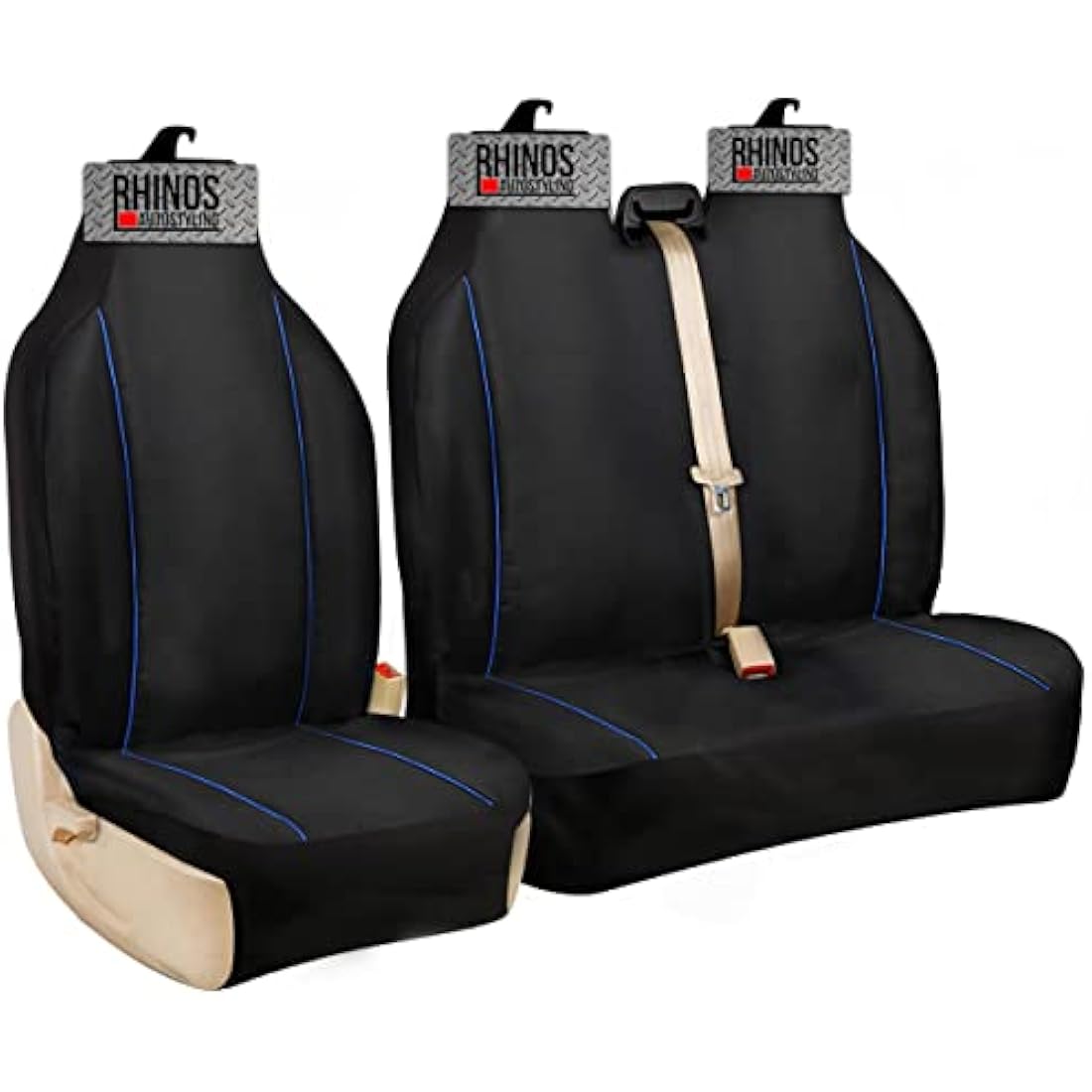 HMS FOR FORD TRANSIT (MK7) - Premium Luxury Van Seat Covers Single Drivers And Double Passengers Seat Covers - 2 + 1 - Black And Blue Piping