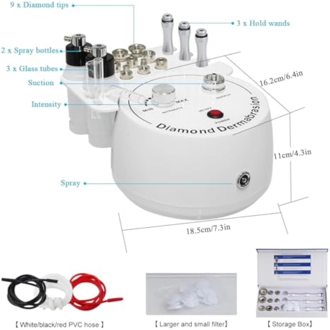 3 in 1 Microdermabrasion Machine, FAZJEUNE Vacuum Microdermabrasion Diamond Black Head Remover Facial Skin Spa Home Massager Skin Peeling Lifting Tighten Wrinkle with Spray Bottle