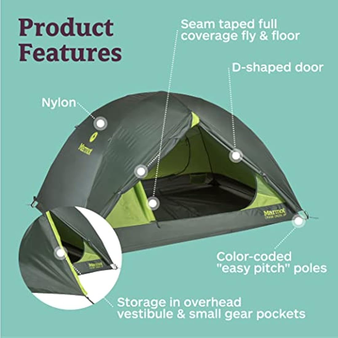 Marmot Crane Creek, Lightweight 2/3-person trekking tent, waterproof backpacking tent for camping and hiking