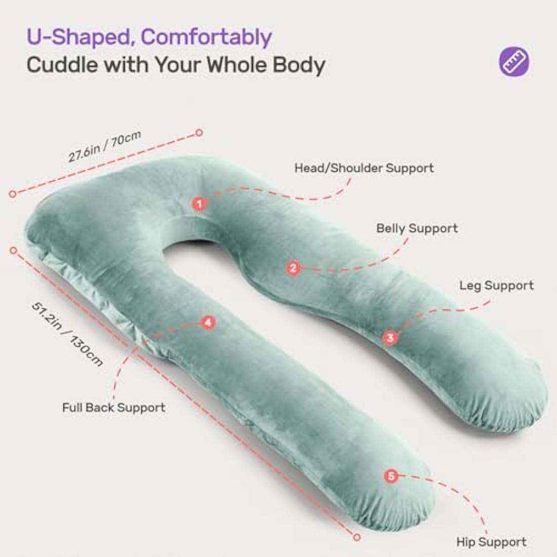 Nuliie Pregnancy Pillow for Sleeping, U Shaped Full Body Pillow Pregnancy Pillows, Maternity Pillow Support for Back, Hips, Legs for Pregnant Women, With Washable Velvet Cover (Green)