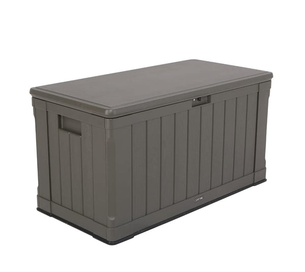 LIFETIME Plastic Wood Grain Textured Storage Box Desert Sand/Grey, 151x72x69 cm