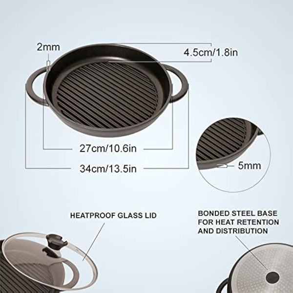Jean-Patrique Divided Stove Top Grill, Lazy Pan - Divided Frying Pan with Multi Sections for Gas, Electric, Induction & Oven, 10.6" Diameter