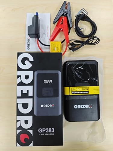 GREPRO Jump Starter Power Pack (up to 6.5L Gas, 4.0L Diesel), Car Battery Booster Jump Starter and Jump Pack for 12V Vehicles, Motorcycle, Battery Booster with LCD Screen and LED Flashlight