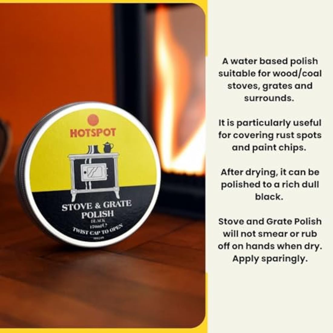 Hotspot Stove and Grate Polish Black – Restores Shine, Protects Cast Iron Surfaces, Easy Application, Heat-Resistant Finish, Ideal for Wood Stoves and Fireplaces -170ml