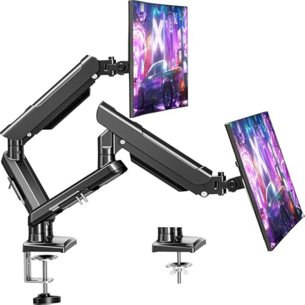 ELIVED Dual Monitor Arm Desk Mount for 13-32 inch Screen, Height Adjustable Double Gas Spring Arm, Gaming Monitor Arm Holds 2-9kg, VESA 75x75 100x100 with C-clamp& Grommet, Freelift Pro Black EV6012B