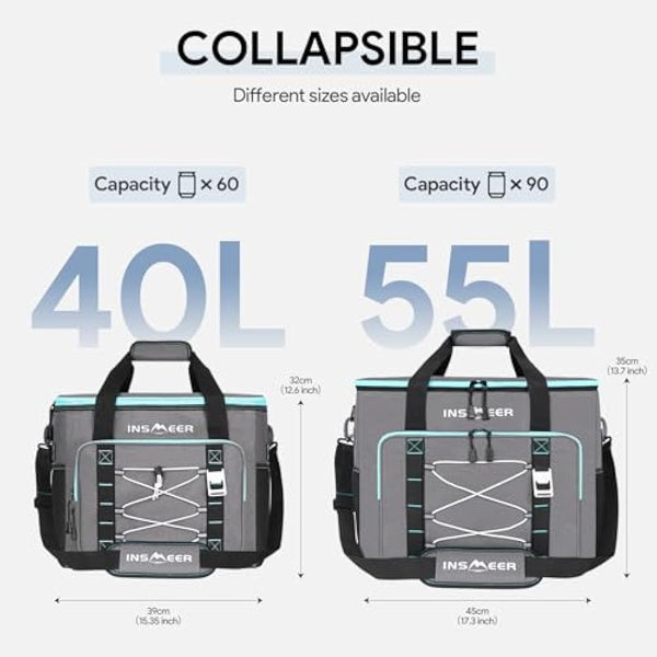 INSMEER Cool Bag 40L/60 Cans Large Cool Bags Insulated,Soft Cooler Leakproof/Portable/Collapsible/Foldable Cooler Bag, with Bottle Opener&Removable Shoulder Strap, for Beach Camping Picnic
