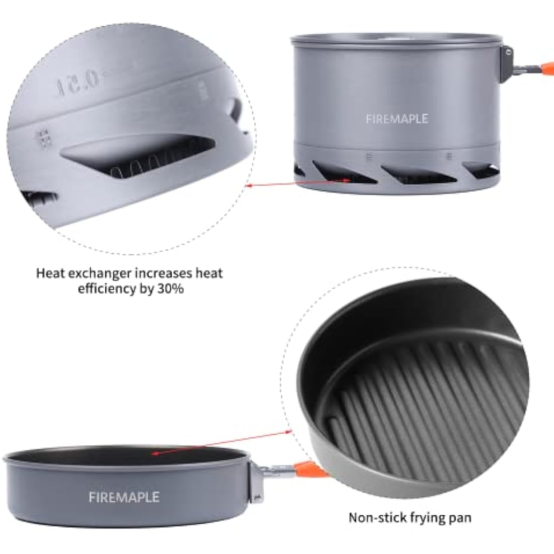 Fire-Maple Feast Heat Exchanger Set | Compact Camping Cookware Kit | Nested Design | Contain with a Pot, Kettle and Non-Stick Frypan | Ideal for Fishing, Picnic and Camp use