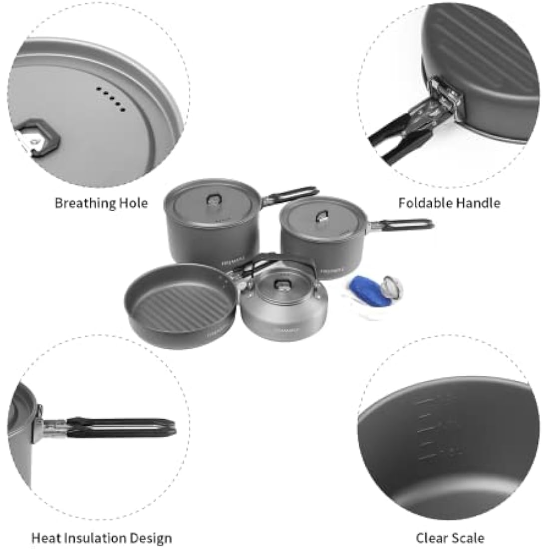 Fire-Maple Feast 4 Camping Cookware Set | Outdoor Cooking kit with Pot Kettle Pan Bowls and Spatula | Kitchen Utensils for 4 to 5 People Backpacking Trekking Hiking Fishing Picnic