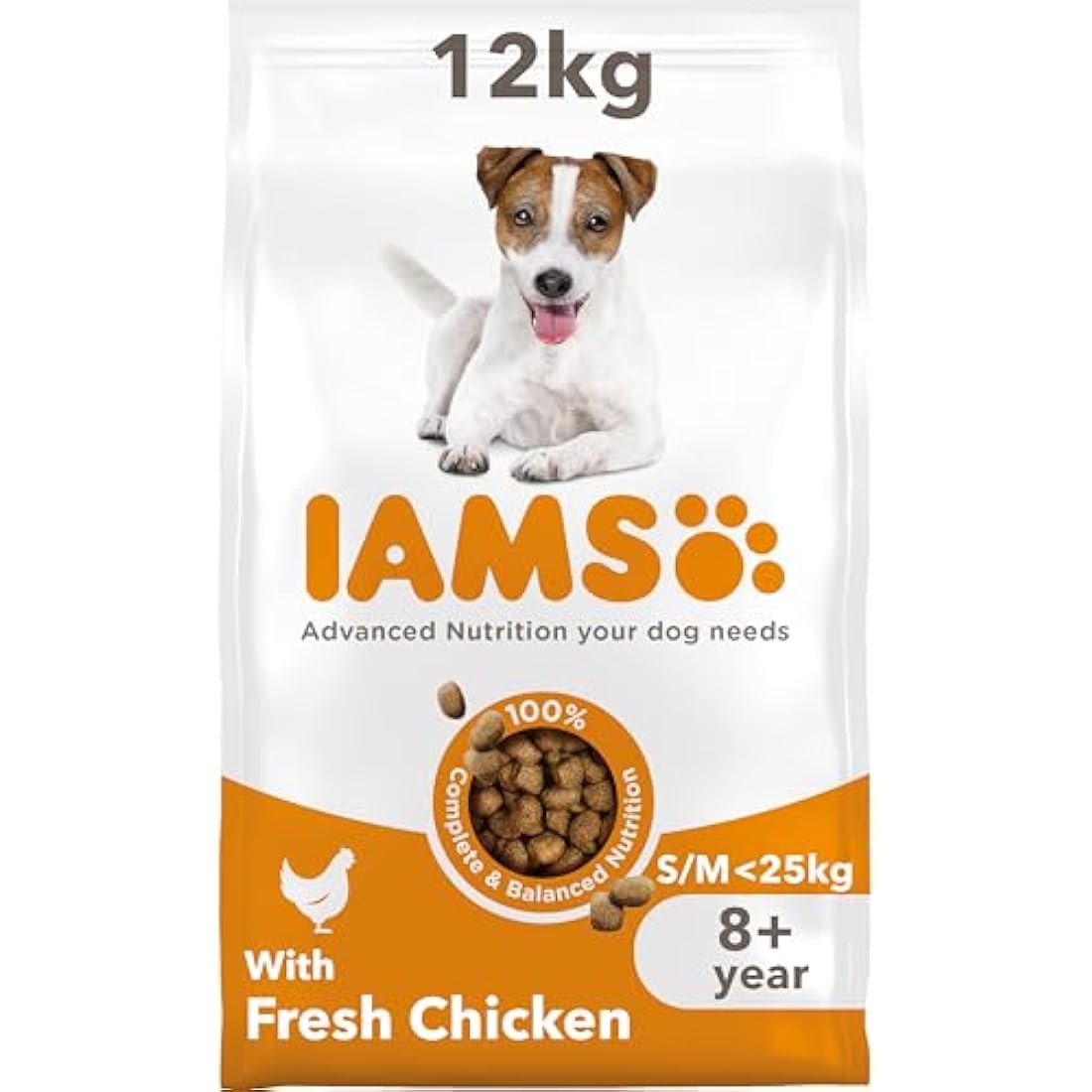 IAMS Senior Small Medium Complete Dry Dog Food Chicken 12kg - With DentalCare System
