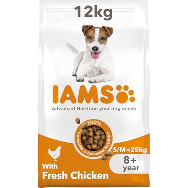 IAMS Senior Small Medium Complete Dry Dog Food Chicken 12kg - With DentalCare System