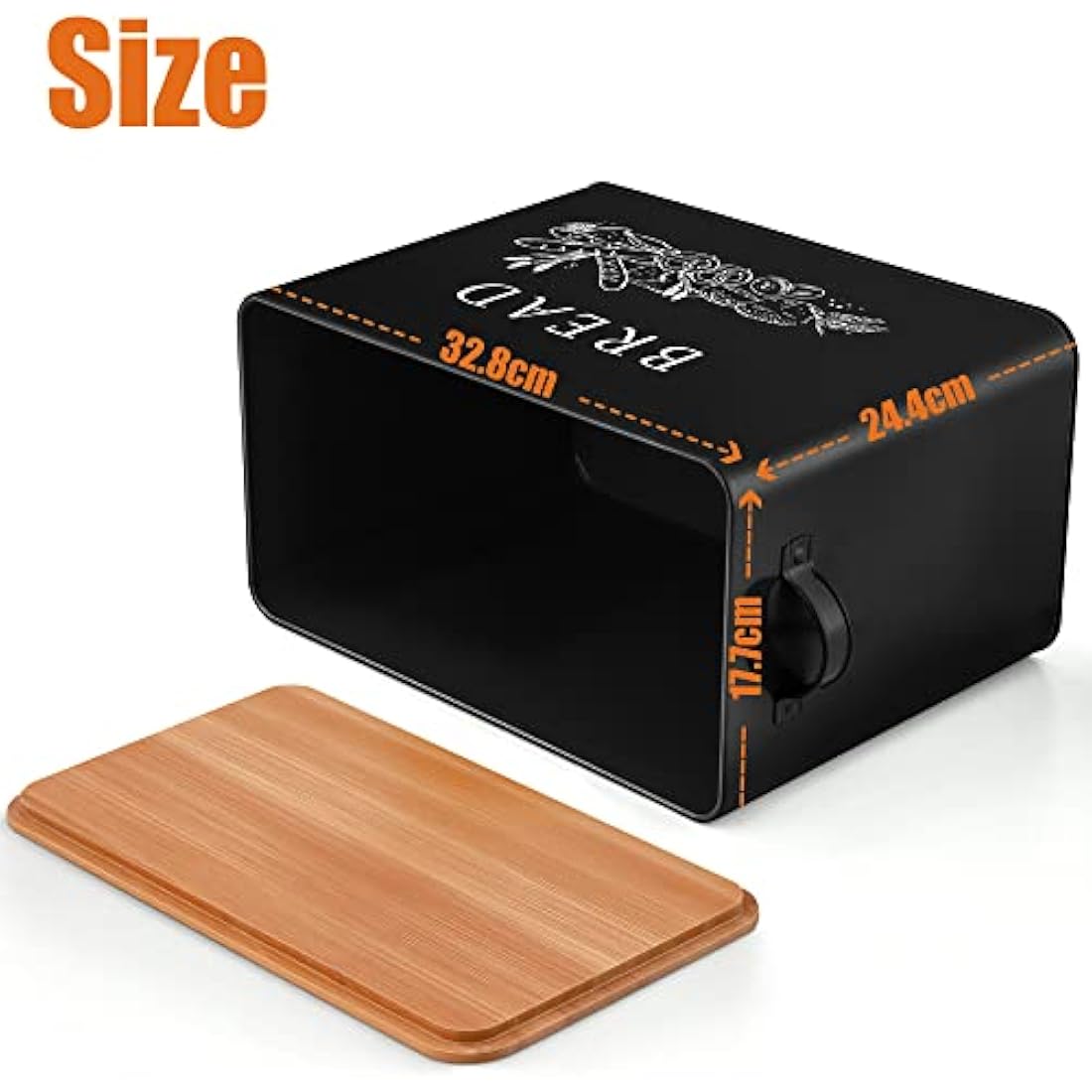 Joyfair Bread Bin, Metal Bread Box with Bamboo Cutting Board Lid, Extra Large Loaf Holder for Kitchen Countertop, Vintage Storage Container fit 2 Loaves, Space Saving & Farmhouse Style, Black