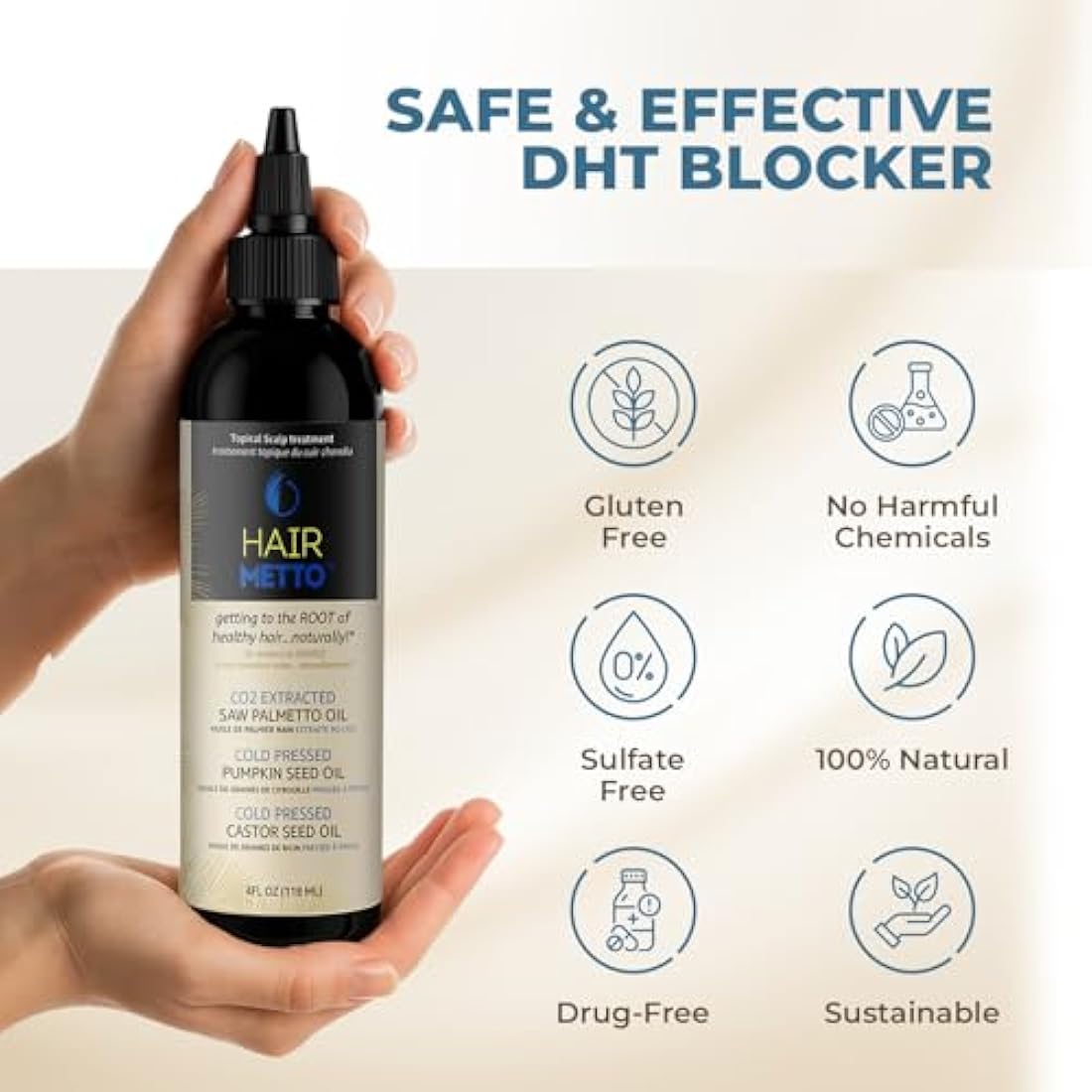 HAIRMETTO® Saw Palmetto Extract Pumpkin Seed Oil for Hair Growth - Hair Oil for Dry Scalp - 10X Potency Targeted Scalp Treatment with Castor, Lavender Scent, Rosemary Oil for Hair 4oz (118ml)