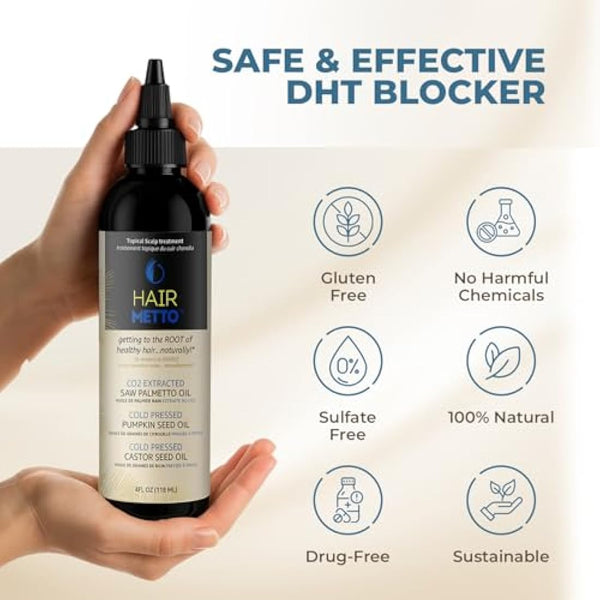 HAIRMETTO® Saw Palmetto Extract Pumpkin Seed Oil for Hair Growth - Hair Oil for Dry Scalp - 10X Potency Targeted Scalp Treatment with Castor, Lavender Scent, Rosemary Oil for Hair 4oz (118ml)