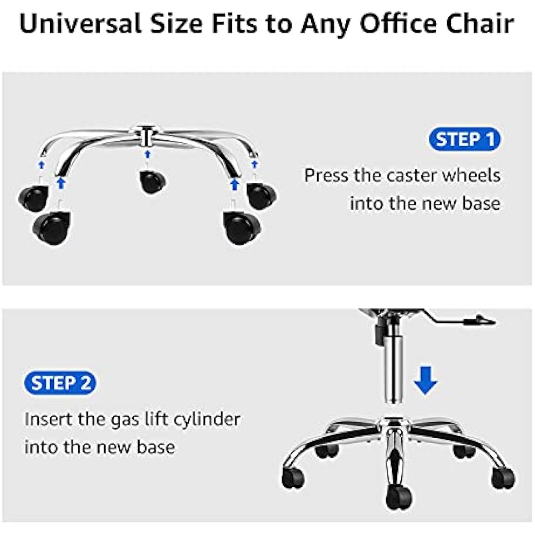 MASTERY MART Office Chair Base Replacement, 28 Inch Heavy Duty 2500Lbs Metal Leg, Reinforced for Swivel Gaming Chair, Universal Caster and Gas Cylinder Size, Polished Steel