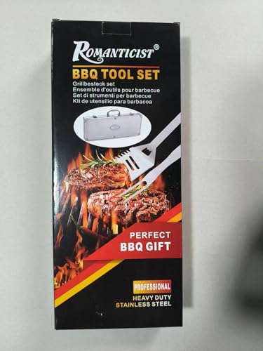 ROMANTICIST 26pcs Extra Thick Stainless Steel Grill Tool Set for Men, Heavy Duty Grilling Accessory Kit for Backyard, BBQ Utensils Gift Set with Meat Thermometer in Aluminum Case for Birthday Brown